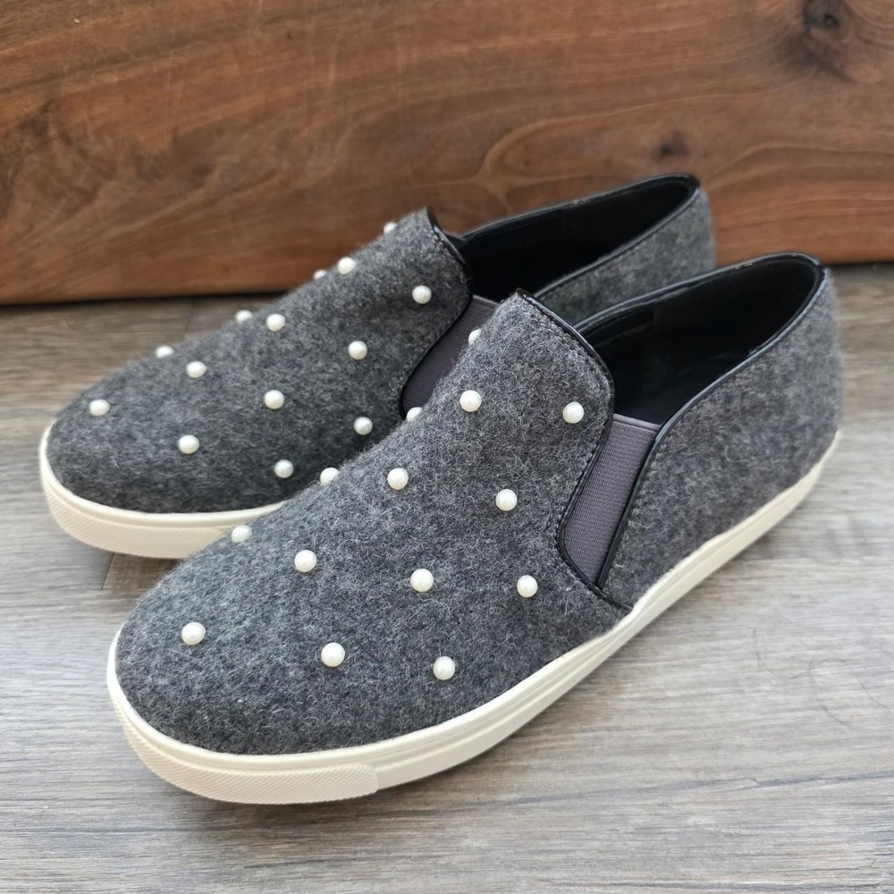 Midnight Velvet Pearl Flannel Grey Slip On Sneakers Womens 7.5 M Platform Shoes